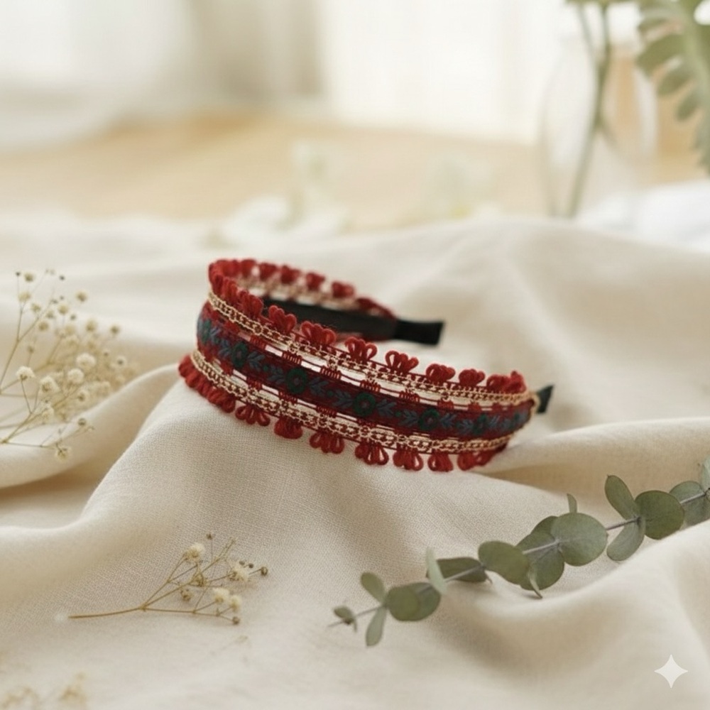 Cranberry Lace Floral Headband 🌿